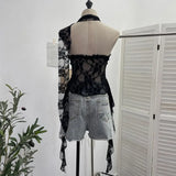 Fongt Shooting Street Lace Tectory Hottie Wearing Chest Pad Sexy Irregular Ribbon Sleeveless Top 8077