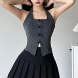 Suit Style Bow Tie Waist Irregular Neck Waistcoat Solid Color Full-Color Bare Back Sexy Sweet And Spicy Sling-Outfit