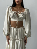 Fongt New Linen Chest With Lantern Sleeves In The Spring And Summer High-Waisted Long-Character Half Skirt Loose