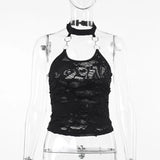 Summer 2024 New Sexy Hot Girl Vest Dark Wind Personality Hole Fabric Hanging Around The Neck-Outfit