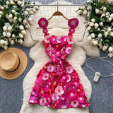 Fongt French Design Three-Dimensional Flower Net Embroidery To Recupers With A Sling A-Word Dress Skirt