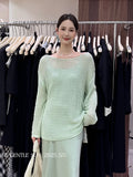 Fongt Xixi 2025 Summer Sunscreen Loose Long-Sleeved Hollow Knitted Shirt Oversize Sweater 25238