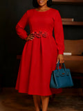 Fongt Women's New Round-Necked Long-Sleeved Three-Dimensional Flower Dresses For African Dresses In Autumn/Winter 2025