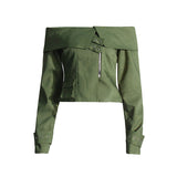 Spice Girl Wind Jacket 2025 New Word-Collar Irregular Zipper Design Long Sleeve Short Jacket