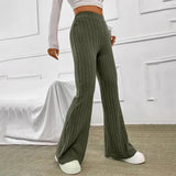 Fall New 2023 Solid Wide Pit Stripe Casual Knitted Wide-Legged Pants For Women Keep Warm In Autumn And Winter Streetwea-Outfit