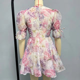 Fongt Women's Clothing 2025 Summer New Short-Sleeved Chiffon Floral Temperament Dress
