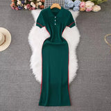 Fongt Large-Size Dress Collar Faish Short-Sleeved Striped Dress Peter Pan Collar High Waist