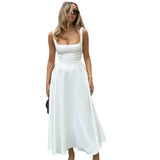 Fongt Spring Summer New Women's Temperament Solid Color Collar Sleeveless Belt Sling Dress