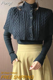 Women Autumn Vintage Sweater Knitted Slim Turtleneck Solid Korean Single Breasted Cardigan Cloak