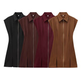 Fongt Zipper Wide-Fold Short Dress 2025 Summer Temperament Casual Sleeveless A-Word Miniskirt