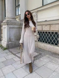 Fongt Round-Neck Knitted Long Dress 2023 Autumn New Sweater Skirt Pit Strip Solid Color Bottom