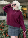 Fongt College Polo Collar Solid Color Loose Sweater Soft Tones Softly Wear Knitted Skin Fabric Tops
