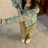 Fongt Sweater Cardigan Female Retro Languid Lazy Bump Color Knit Coat Autumn Winter Add Thick Loose Short Jacket Female-Outfit