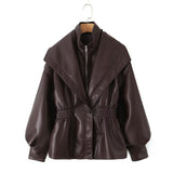 Fongt Fashion Collar Design Lantern Sleeve Imitation Leather Jacket Woman In Autumn 2025