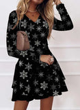 Long Sleeve V-neck Snowflake Print