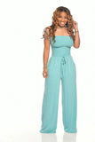Fongt New Women's Casual Flat Shoulder Wrapped Chest Wide-Leg Jumpsuit-Outfit
