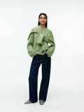 Fongt Soft-Gried Gray Sweater Woman 2025 Autumn And Winter Loose Thick Sheep Velvet Collar Knitted Shirt