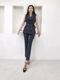 Fongt Sister Style Chessboard Professional Suit Two Sets Of Women's Summer New Belt Set