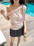 Fongt Does Not Return] Xixi Summer Slanted Collar With Small Shirt Chiffic Short-Sleeved T-Shirt Top Female 89340