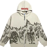Fongt Pattern Retro Street Hoodie Y2K Goth Punk Harajuku Zipper Sweatshirt