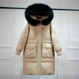 Winter Down Coat Women Long Parkas Luxury Real Raccoon Fur Hooded Female Loose Fashion Duck Down Puffer Jacket