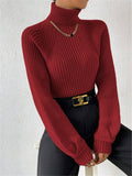 Fongt And Winter New Loose Thin High-Necked Shoulder Sleeve Knitted Sweater Woman