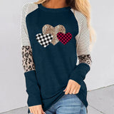 Fongt Women's Valentine's Day New Long-Sleeved Splicing Hot Casual T-Shirt Round-Neck Loose Top