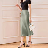 Fongt Satin Half Body Skirt Word Female Bright Face Show Thin Simulation Silk High Waist Half Body Long Skirt Silky Fish Tail Swing Half Skirt-Outfit