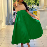Fongt With Belt Women's New High-Waisted Skirt Swing Medium Long Folded Temperament Half-Body Skirt
