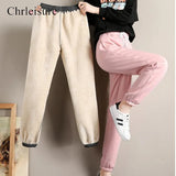 Plus Velvet Pants Women Sports Warmth Harem Pants Thicken Elastic Autumn Winter Warm Black Loose Lamb Trousers