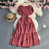 Fongt Gentle Wind Ruffle Collar Dress Female Summer Simple Pure Color Double Flying Sleeve Design Platycodon Grandiflorum First Love Skirt-Outfit