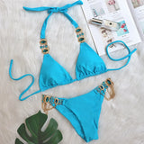 Fongt New Swimsuit Crystal Diamond Swimsuit Sexy Swimsuit Solid Color Strap Metal Chain Accessories