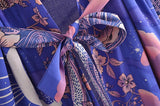 Bohemian Women Blue Space Moon Flower Print Kimono Shirt BOHO Beach Tide Bow Sashes Maxi Long Cardigan Blouse Holiday