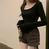 Fongt T-Shirt Women's Autumn And Winter New Trendy Ins Irregular Slim Students Casual Short Top Girls
