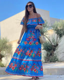 Fongt And Summer 2025 New Shoulder-To-Shoulder Red Flower Printing Long