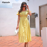 Simple Long Casual Solid Hollow Out Pure Cotton Holiday Style High Waist Fashion Mid-Calf Summer Dresses NEW