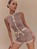 Fongt Scented Elegant Knitted Top Button French Sleeveless Sleeveless Shirt Vest 2025 Summer Burst
