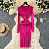 Fongt Sexy Pit Strips Body-Body-Groom Knitted Dress Autumn Solid-Colored Bottom Skirt One-Step Dress Woman