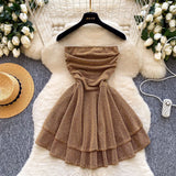 Fongt High-End Temperament Dress Women 2025 Summer Fashion Strap To Single Buckle Embroidery Mesh Dress