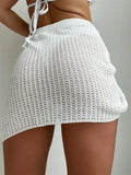 Fongt Holiday Skirt Knitted Hollow Ass Draw Rope Sexy Perspective Beach Skirt