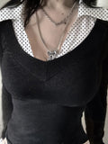 Fongt Storm Point Print Collar Long-Sleeved T-Shirt Girl 2025 Fall Ins Repair New Model