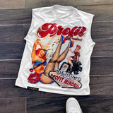 Fongt New Leisure Around The Sleeveless Vest With A Short-Sleeved Top Couple Summer Loose Printing Hot Sales