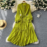 Fongt Dress Female Design Sense Single Buckle Loose Belt Strap Thin Temperament Over The Knee Dress 0515