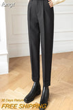 Pants Solid High Waist Casual Suit Trousers Women 2023 Fashion Pocket Zipper Straight Ankle-Length Pants OL Women