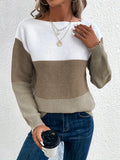 Fongt And Winter Round Collar Splicing A Hundred Striped Sweater Women Lazy Wind Top Loose Large-Size Knitted Shirt