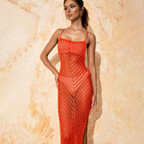 Fongt Beach Skirt Knitted Hollow Sexy Sling With Long Beach Bathwear Sunscreen Hood