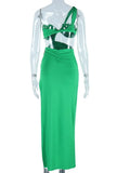 Green Maxi Dress 2023 Diagonal Collar Hollow Out Long Summer Dress Backless Sexy Dresses for Women Party Evening