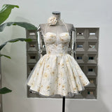 Waist Wave Point Tampering With Printed Bra Short Skirt With Flowers Can Be Sweet Can Want Early Spring Fluffy