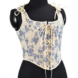 Fongt Front Strap French Retro Fishbone Corset Short Vest Bustier Crop Women's Top