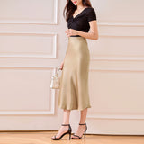 Fongt Satin Half Body Skirt Word Female Bright Face Show Thin Simulation Silk High Waist Half Body Long Skirt Silky Fish Tail Swing Half Skirt-Outfit